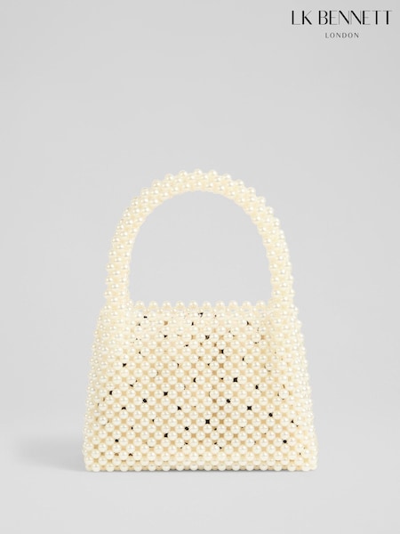 LK Bennett White Pearl Acrylic Pearl Bead Handle Mini Tote Bag (F68247) | ₪649