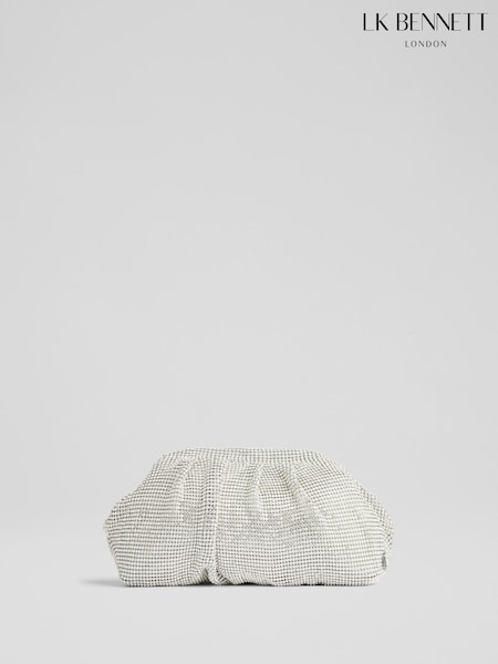 LK Bennett Metallic Crystal Clear Crystal And Rhodium Plating Crystal Clasp Frame Clutch Bag (F68251) | €211