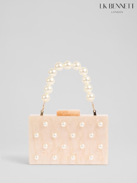 LK Bennett Natural Malia Acrylic Resin Box Clutch Bag With Pearls (F68256) | €211