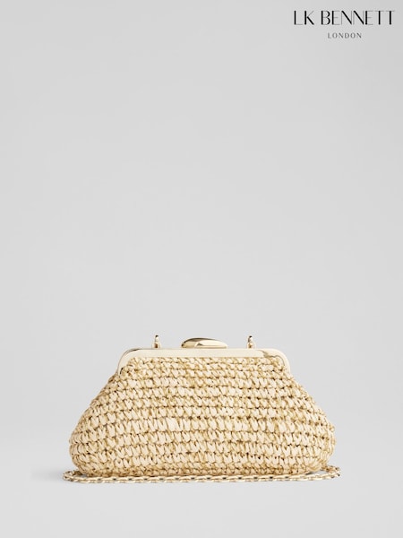 LK Bennett Metallic Small Alexa Natural And Gold Paper Oloid Clasp Frame Clutch Bag (F68258) | ₪749