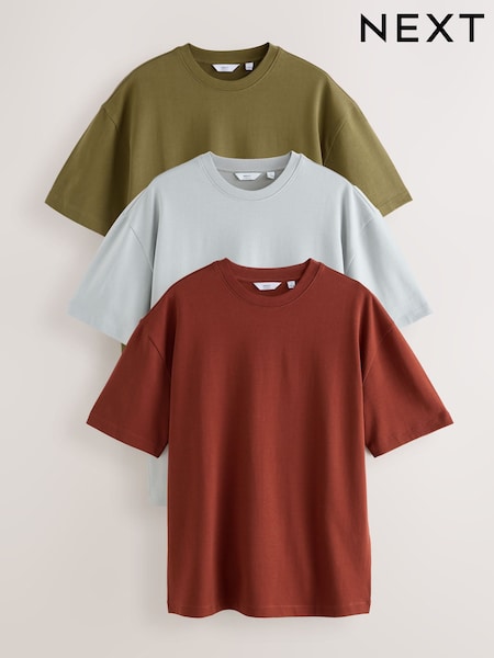 Olive Green /Ice Grey/Orange Rust Relaxed Fit Heavyweight T-Shirts 3 Pack (F68264) | 223 QAR