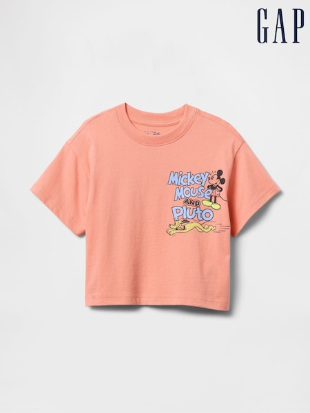Gap Orange Mickey Mouse & Pluto Disney Short Sleeve Graphic T-Shirt (6mths-5yrs) (F68309) | €23