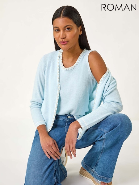 Roman Blue Faux Pearl Trim Cardigan (F68344) | €53