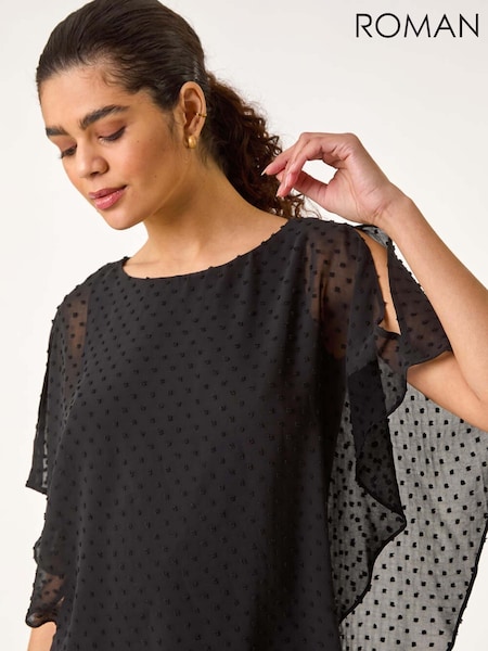 Schwarz - Roman Asymmetric Dobby Overlay Top (F68368) | 55 €