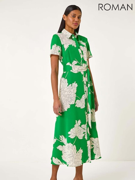 Grün - Roman Hemdkleid mit kontrastierendem Blumenmuster (F68369) | 77 €