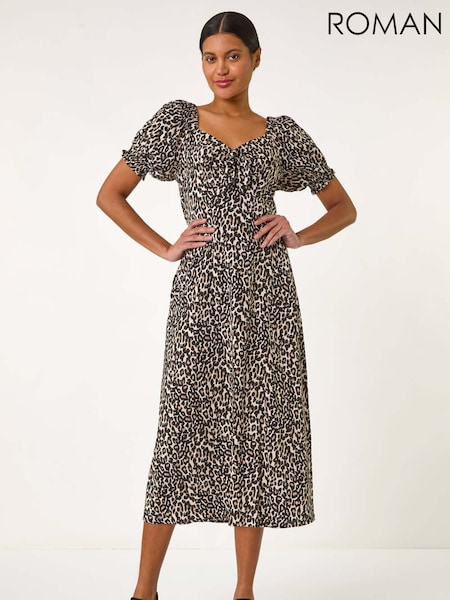Roman Black Animal Print Ruched Dress (F68371) | €60