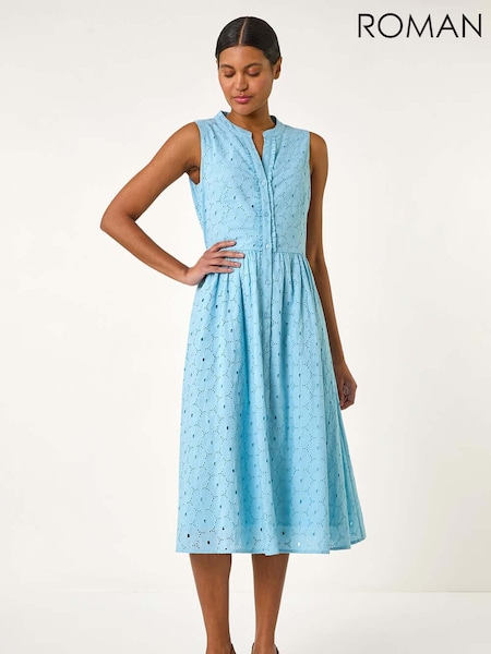 Bleu - Roman Floral 100% Cotton Broderie Midi Dress (F68380) | €77