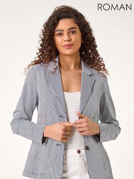 Roman Blue Stripe Bengaline Stretch Blazer (F68382) | €69
