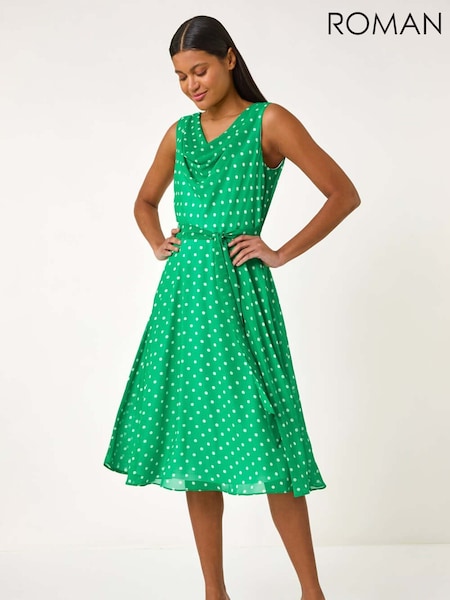 Roman Green Spotted Cowl Neck Dress (F68383) | €69