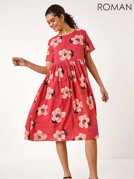 Roman Pink Floral Print Smock Midi Dress (F68395) | R$ 605