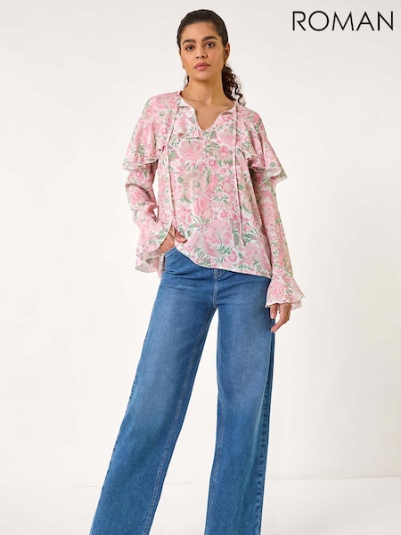 Roman Floral Print Tie Front Top (F68424) | 61 €