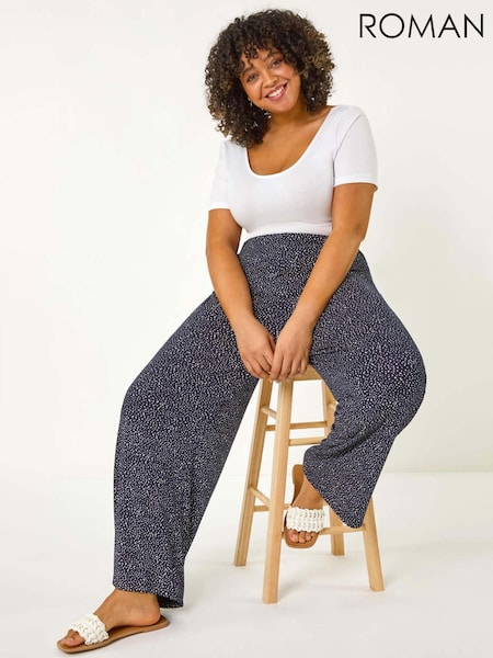 Roman Black Curve Abstract Spot Print Palazzo Trousers (F68442) | 8,140 ISK