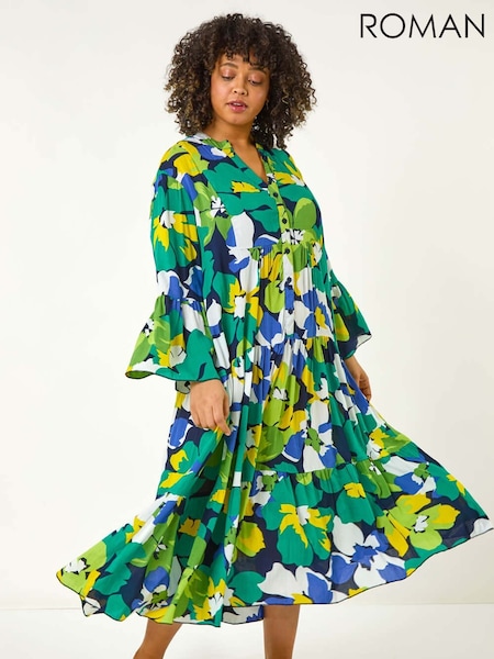 Roman Curve Floral Print Tiered Dress (F68444) | €76