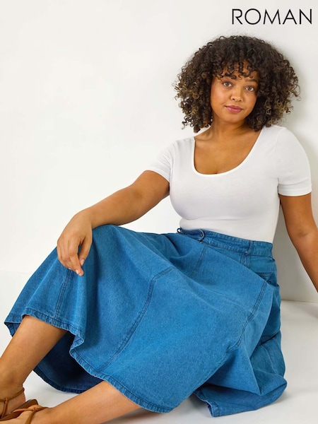 Roman Curve 100% Cotton Denim Swing Skirt (F68446) | 313 LEI