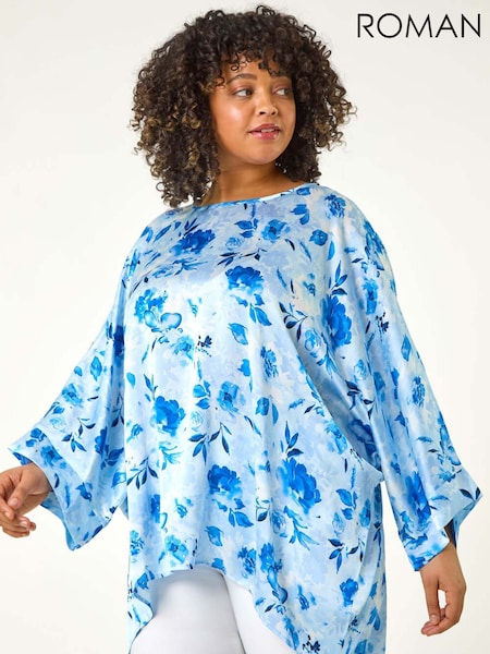 Roman Blue Curve Floral Print Tunic Top (F68452) | €56