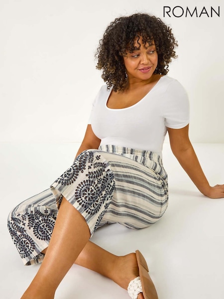 Roman Black Curve Cropped Broderie Trousers (F68458) | €53