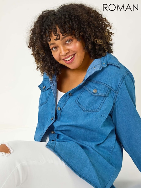 Roman 100% Cotton Curve Button Through Denim Shirt (F68462) | 57 €