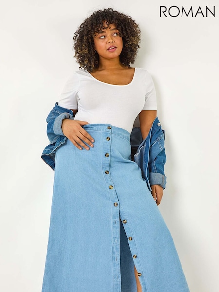 Roman 100% Cotton Curve Button Through Denim Skirt (F68464) | ‏264‏₪