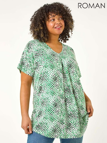 Roman Curve Spotted Leaf Print Stretch Top (F68466) | ‏201‏₪