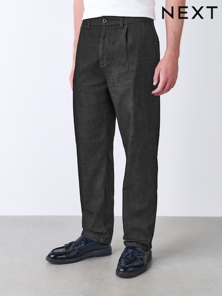 Black Regular Fit Single Pleated Denim Chino Trousers (F68483) | €36