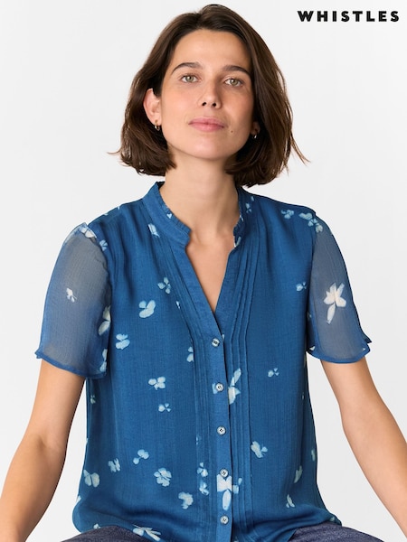Whistles Blue Sun Bleached Floral Blouse (F68580) | €140