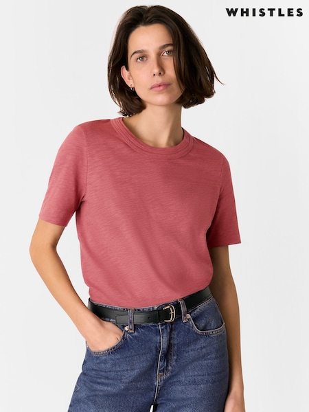 Whistles 100% Cotton Rosa Double Trim T-Shirt (F68582) | €55
