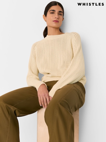 Whistles 100% Cotton Pointelle Crew Neck Knit Jumper (F68583) | €172