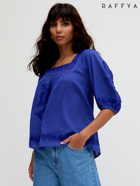 Raffya Light Blue Alice V-Neck Embroidered Blouse (F68591) | ₪352