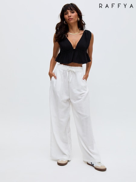 Raffya White Paulina Wide Leg Linen Trousers (F68595) | €113