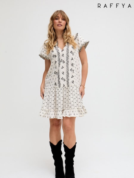 Raffya Cream Cream Jemilla Jacquard Cotton Dress (F68604) | ₪553