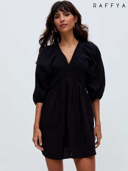 Raffya Black Soipoi Midi 100% Cotton Dress (F68607) | ₪473