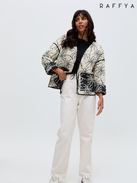أسود - Raffya Felicity Quilted 100% Cotton Jacket (F68609) | ‏641 د.إ.‏