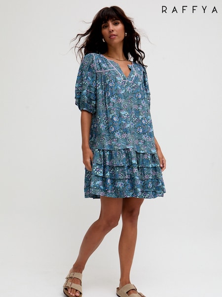 Raffya Blue Grace Garden Print Tiered Mini Dress (F68616) | 4,806 UAH