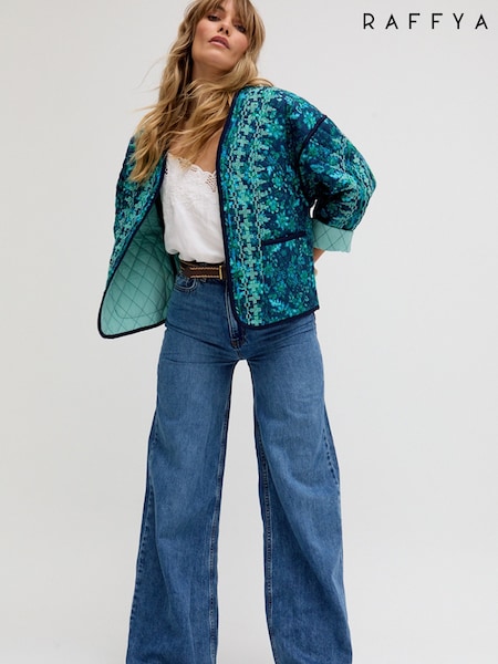 Raffya Blue Felicity Quilted 100% Cotton Jacket (F68625) | €184