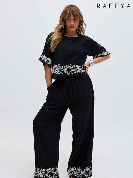Raffya Black Milly 100% Cotton Embroderied Hem Top (F68631) | ₪246