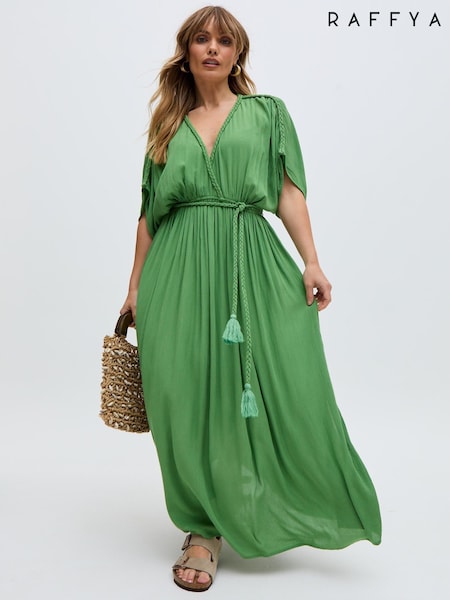 Raffya Green Diamond Window Payne Crinkle Maxi 100% Cotton Dress (F68646) | €146