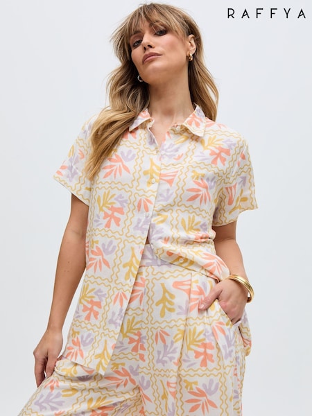 Raffya Cream Matisse Multi Colour Printed Co-Ord Shirt (F68659) | ₪347