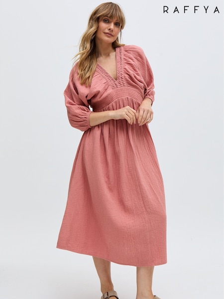 Raffya Pink Soipoi Midi 100% Cotton Dress (F68660) | €125