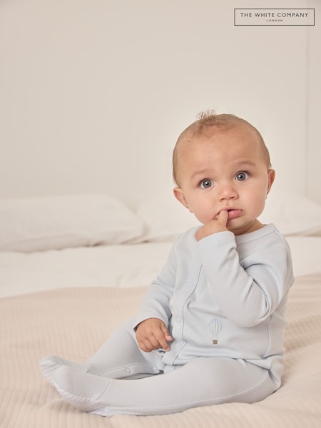 The White Company Blue 100% Cotton Up In The Air Embroidered Sleepsuit (F68677) | ₪131