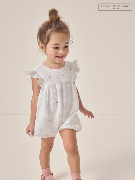 The White Company Baby 100% Cotton Crinkle Strawberry And Cherries White Shortie (F68679) | ₪141