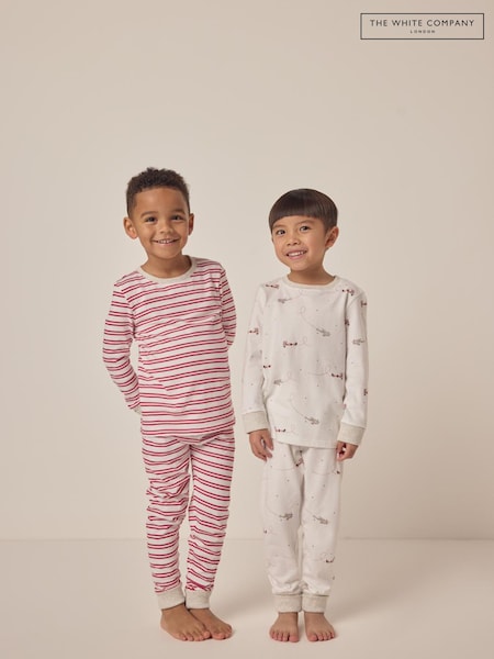 The White Company Slim Fit 100% Organic Cotton Plane And Stripe White Pyjamas Set Of 2 (F68683) | €50 - €57