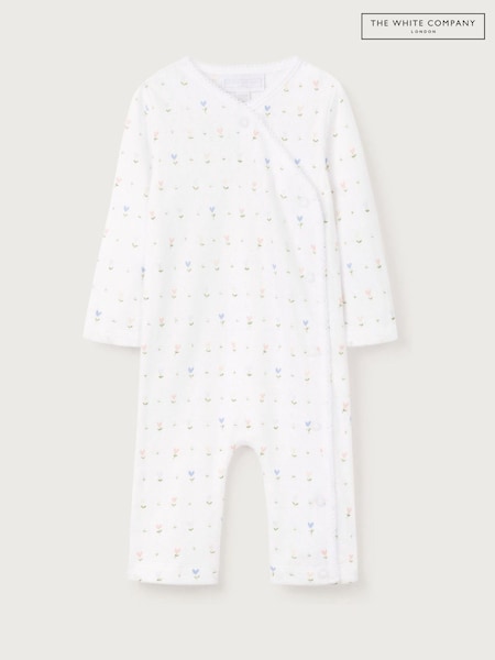 The White Company 100% Cotton Pointelle Love Bud Wrap White Sleepsuit (F68691) | R$ 215