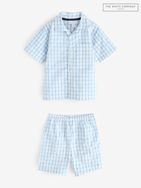 The White Company Blue 100% Organic Cotton Relaxed Fit Seersucker Traditional Shortie Pyjamas (F68698) | ‏175 د.إ.‏ - ‏ 186‏ د.إ.