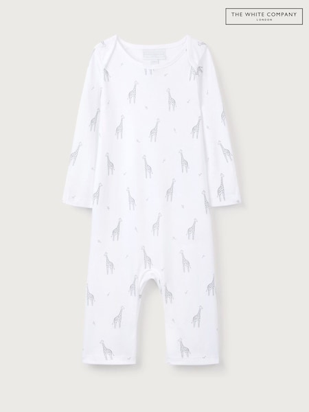 The White Company White 100% Cotton Giraffe Print Sleepsuit (F68704) | €23