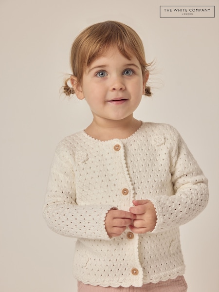 The White Company 100% Cotton Crochet Flower Cream Cardigan (F68708) | € 53 - € 55