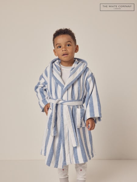The White Company Blue 100% Cotton Wide Stripe Towelling Robe (F68716) | ₪171 - ₪181