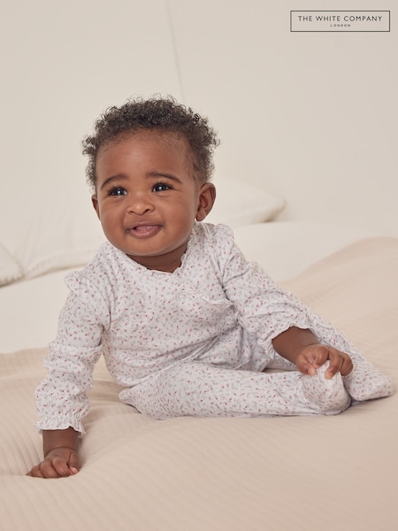The White Company 100%  Cotton Spring Berries Frill Wrap White Sleepsuit (F68720) | ₪111
