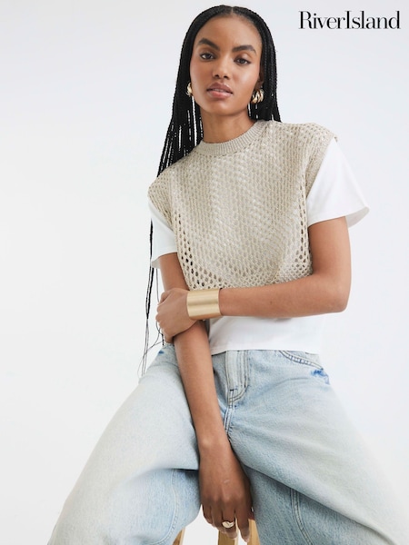 Kultainen/kullanvärinen - River Island Crochet Overlay T-paita (F68815) | €55
