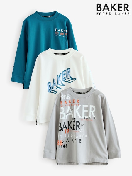 Baker by Ted Baker Long Sleeve Graphic T-Shirt 3 Pack (F68823) | 183 QAR - 210 QAR