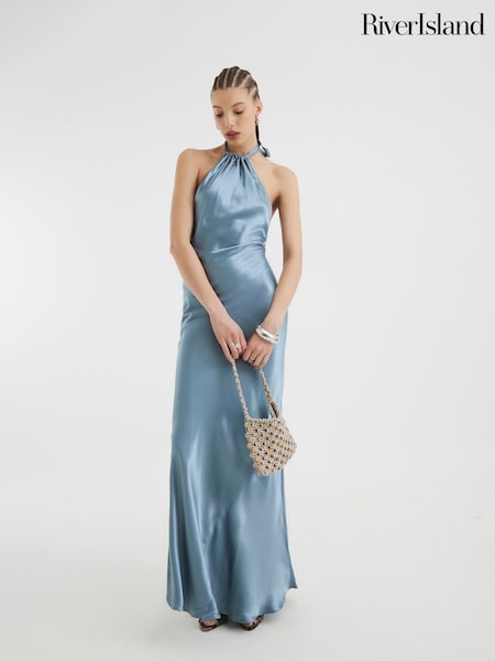 River Island Blue Halter Slip Maxi Dress (F68827) | €93